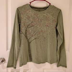 Green Long Sleeve Tree Print Shirt